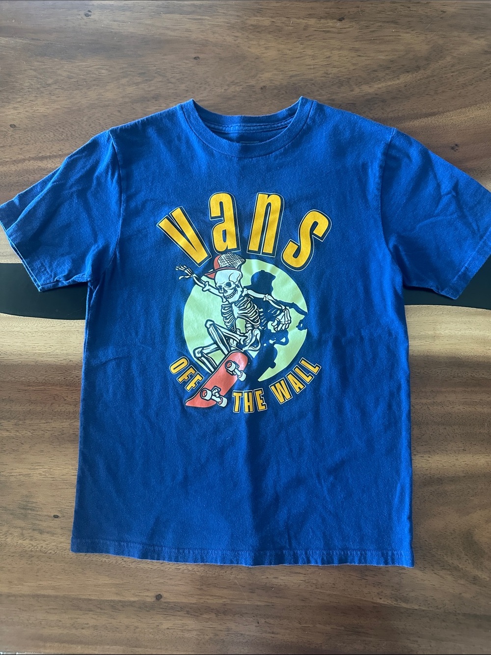Youth boys Vans Blue Short Sleeve Skate Skeleton Graphic Tee with Yellow Logo